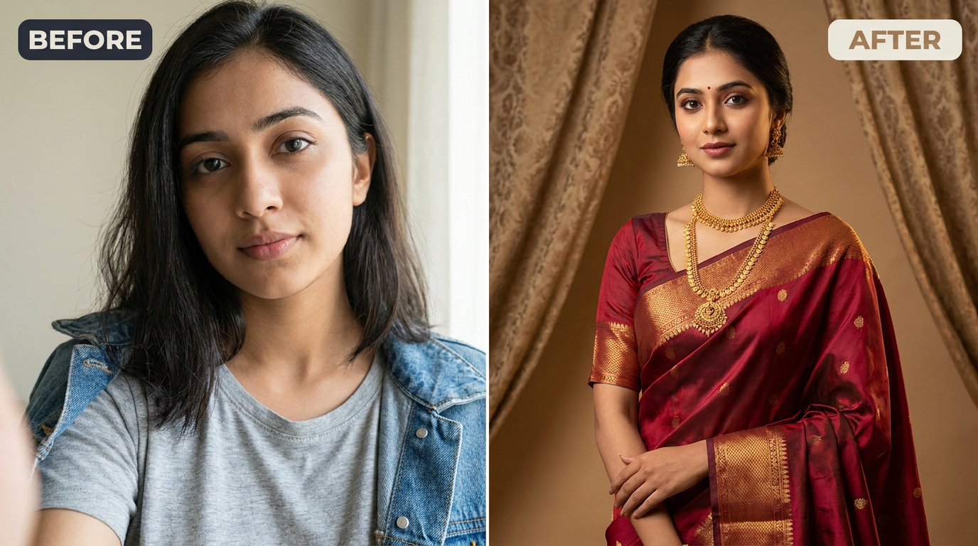 AI Saree Photoshoot: Transform Any Photo into a Traditional Indian Portrait