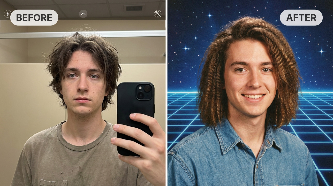 AI 90s Yearbook Photo Maker before and after example