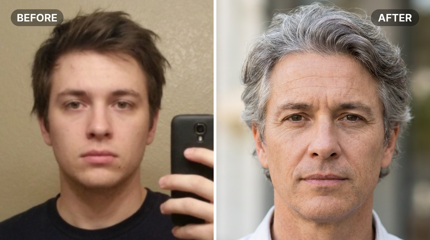 AI Age Progression Photo before and after example