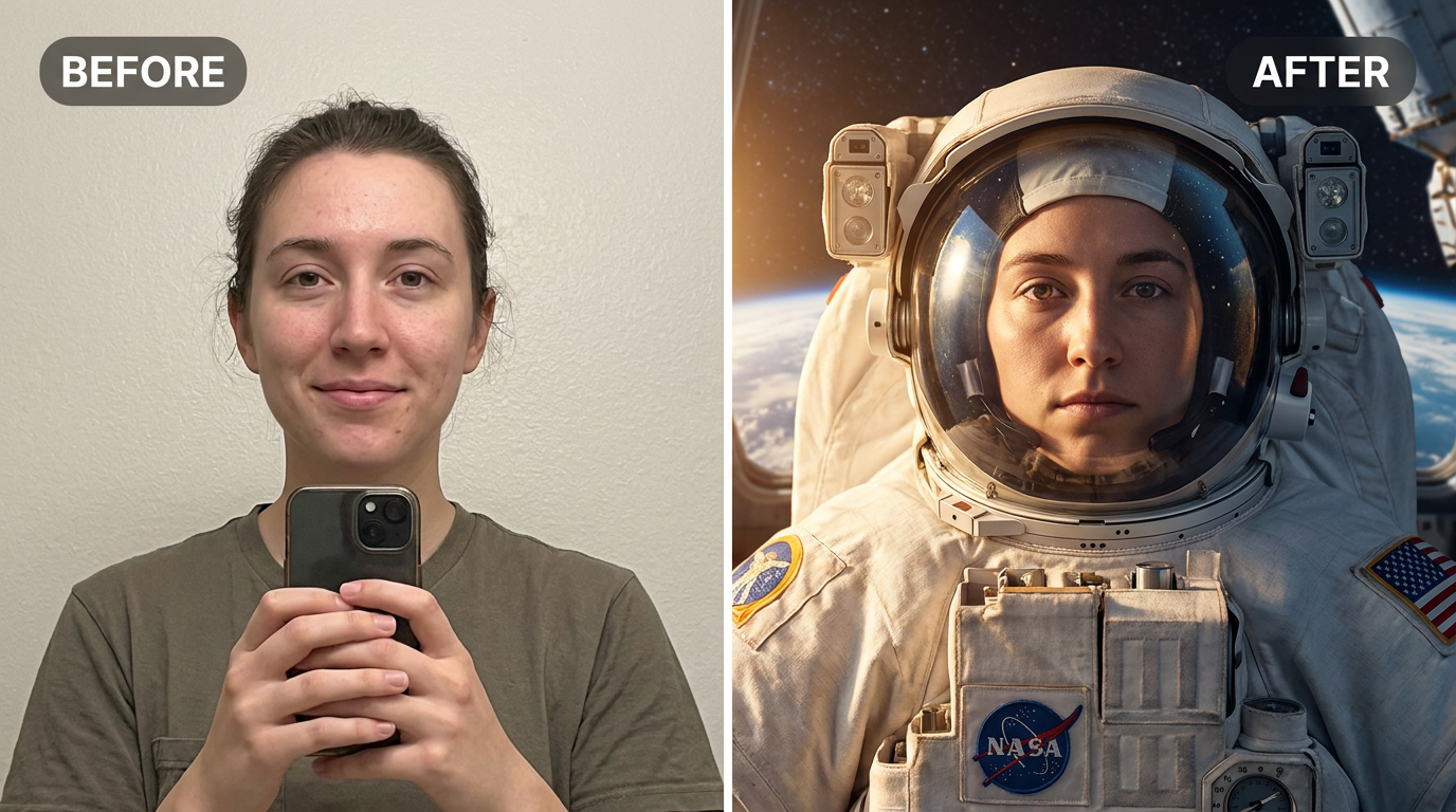 AI Astronaut Photo Maker before and after example