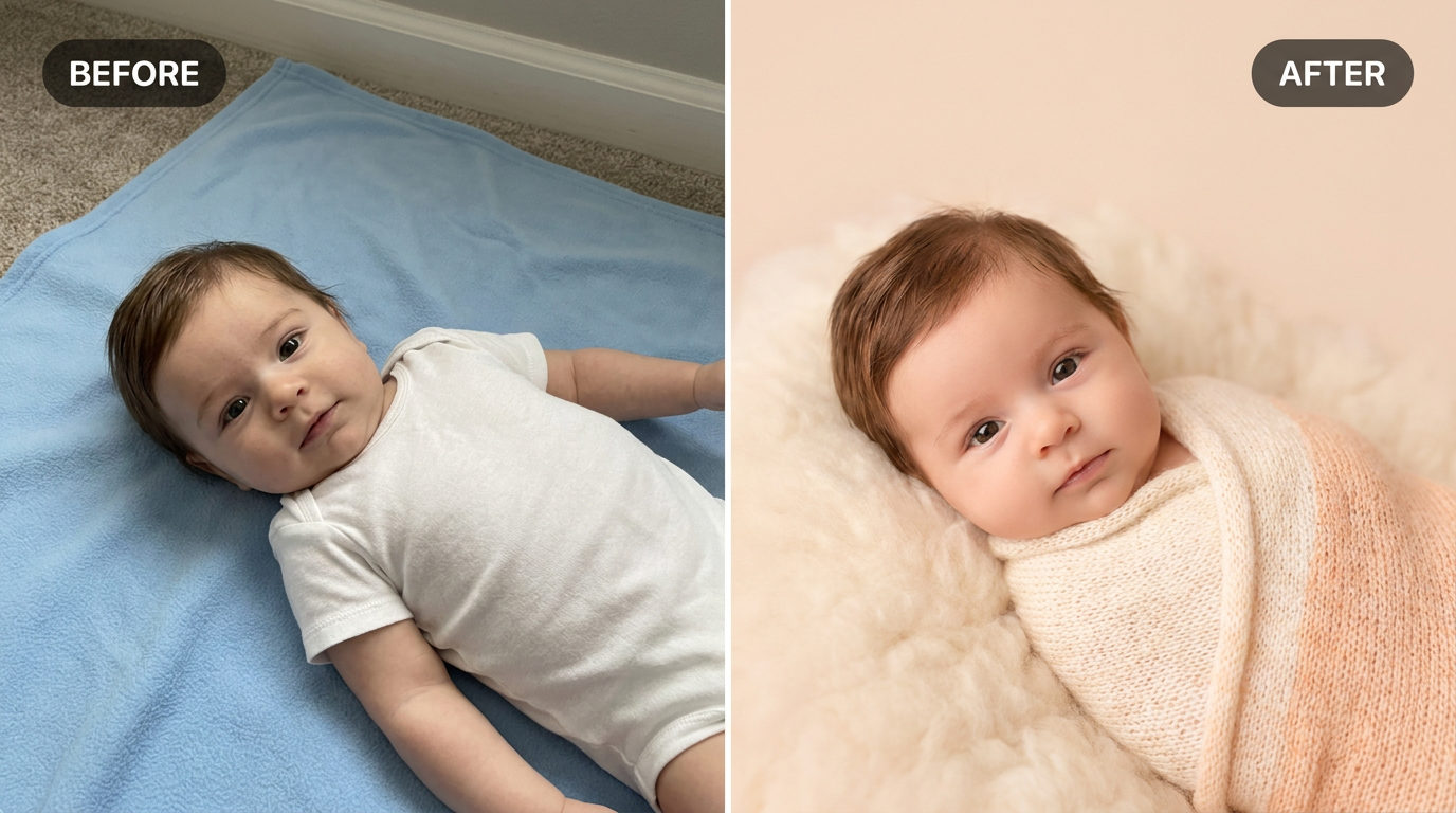 AI Baby Photoshoot Maker before and after example