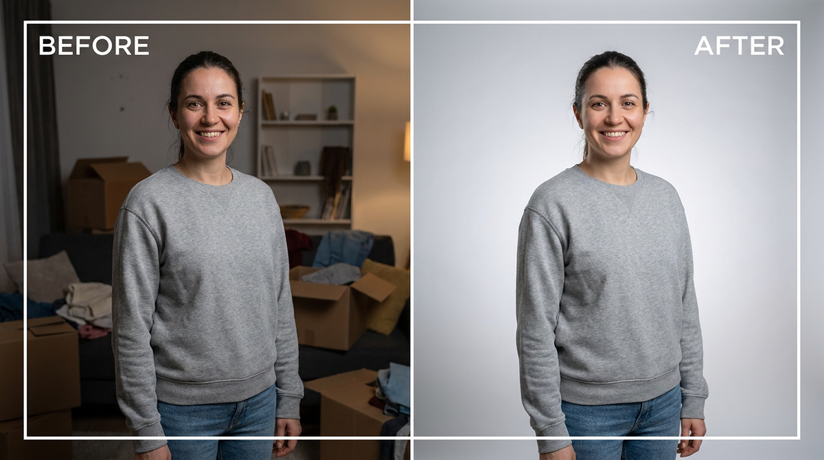 AI Background Changer before and after example