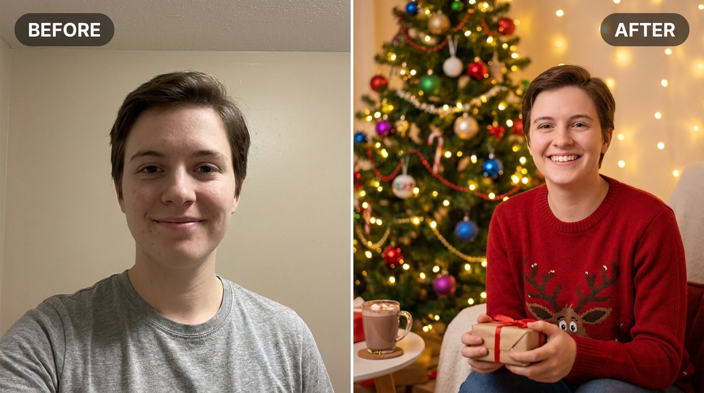 AI Christmas Photo Maker before and after example