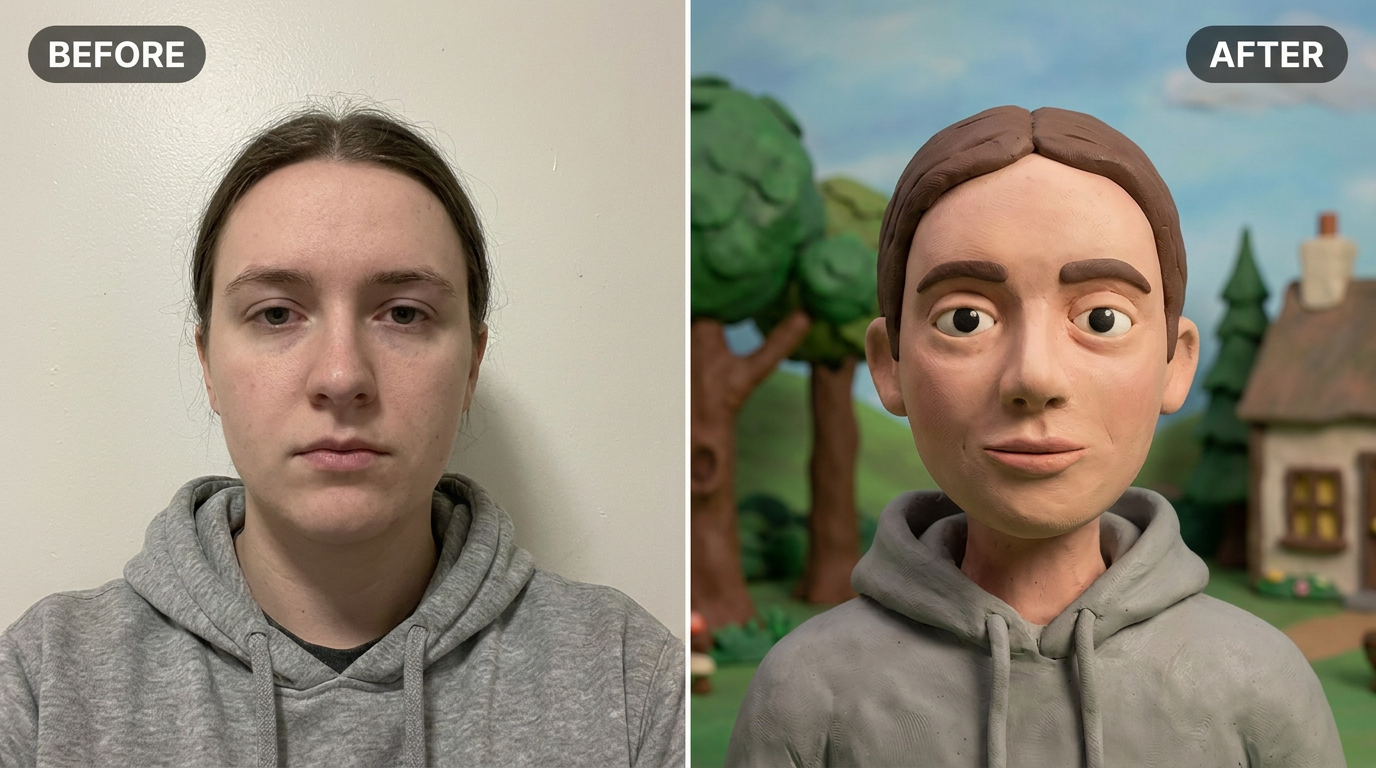 AI Claymation Photo Maker before and after example