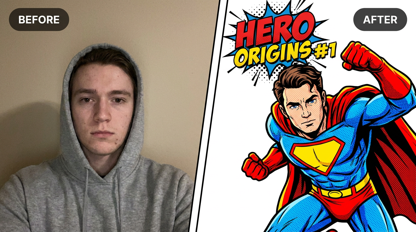 AI Comic Book Cover Maker before and after example