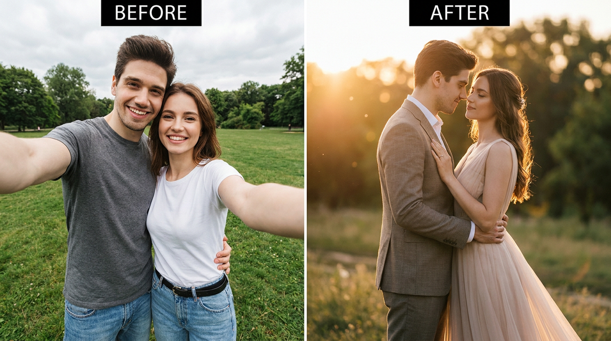AI Couple Photoshoot Maker before and after example