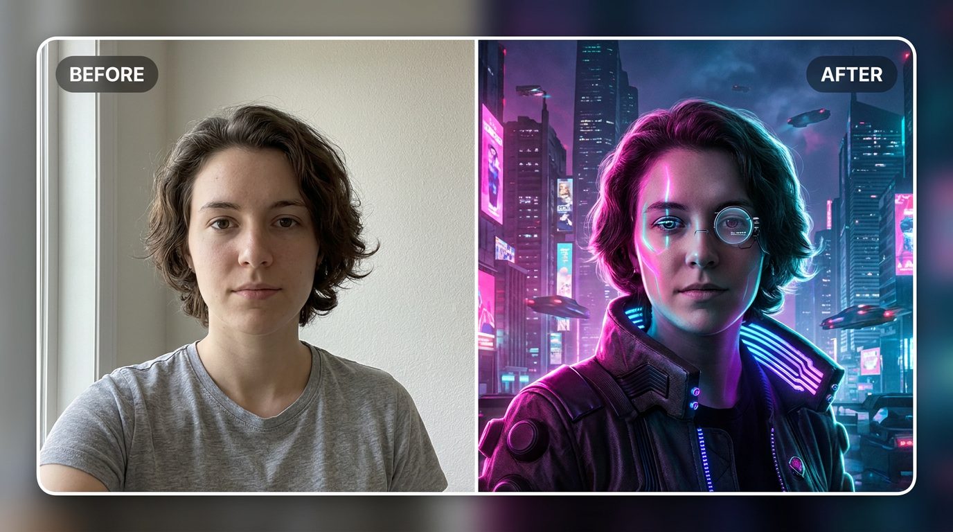 AI Cyberpunk Avatar Maker before and after example