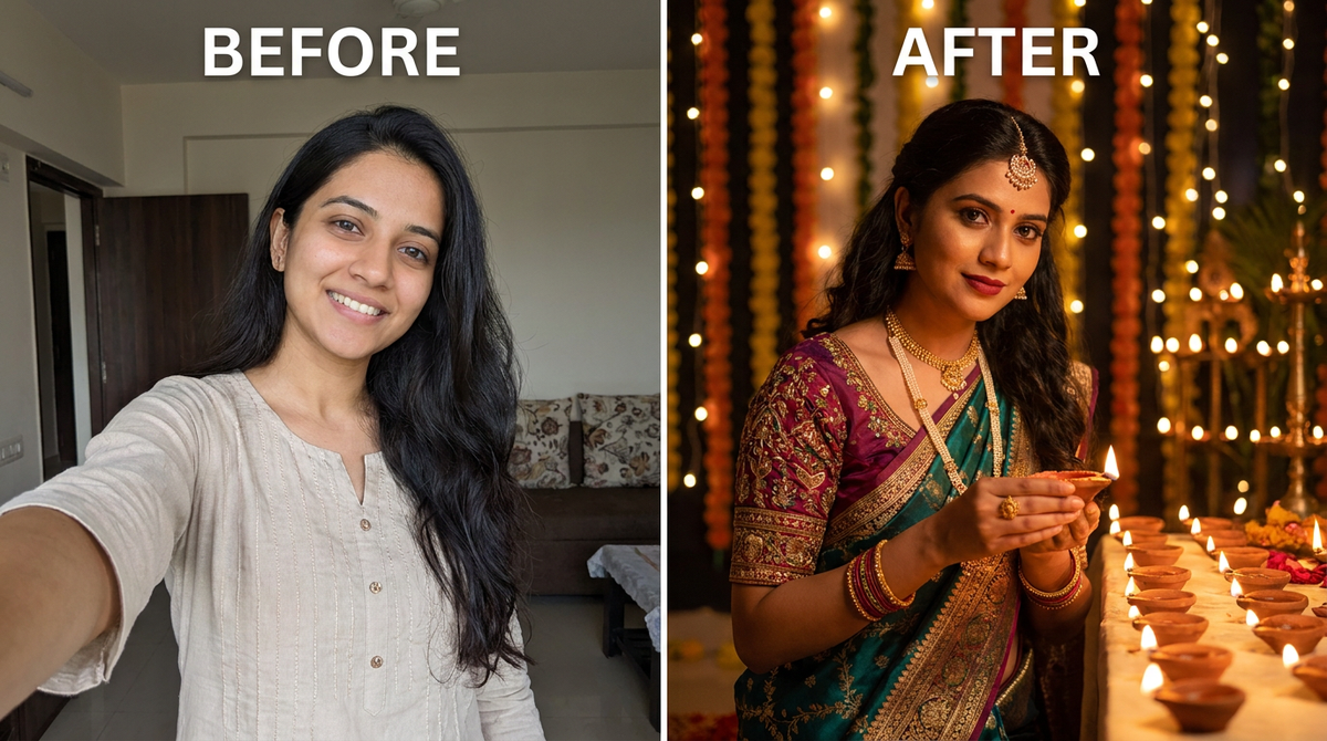 AI Festival Photoshoot Maker before and after example