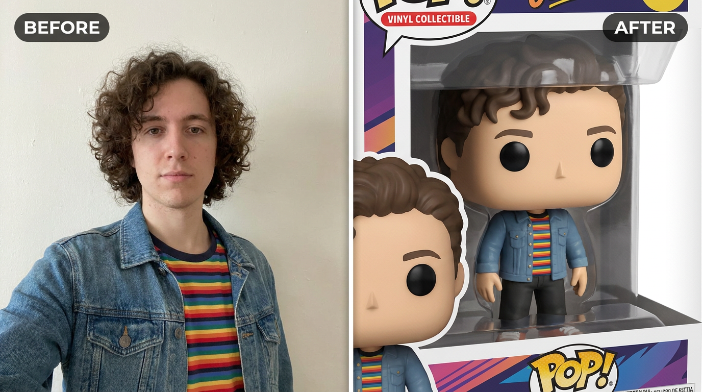 Funko Pop Yourself AI Generator before and after example
