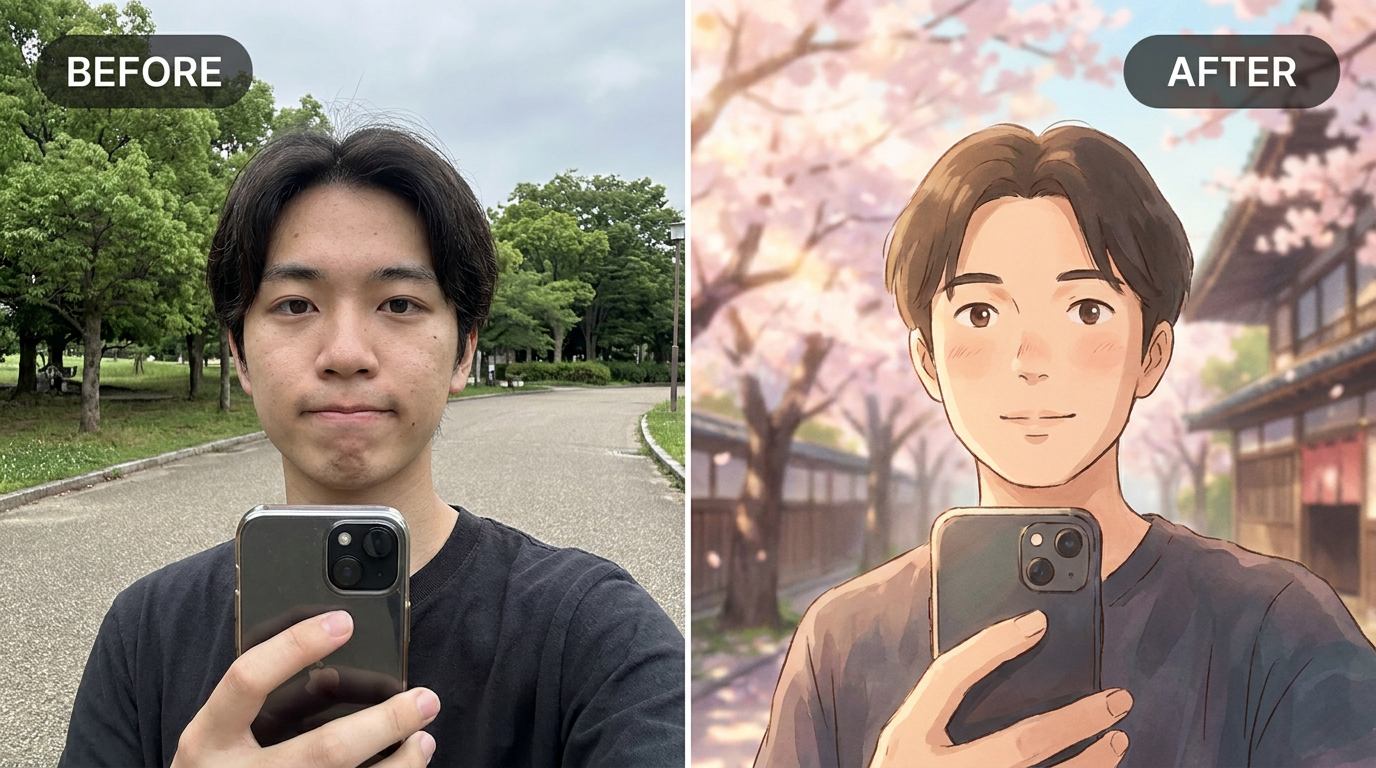AI Ghibli Style Photo Converter before and after example