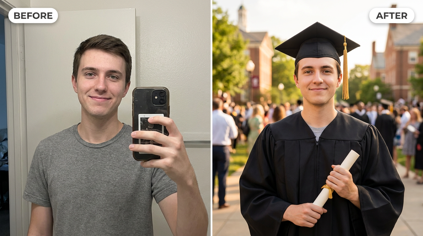 AI Graduation Photo Maker before and after example