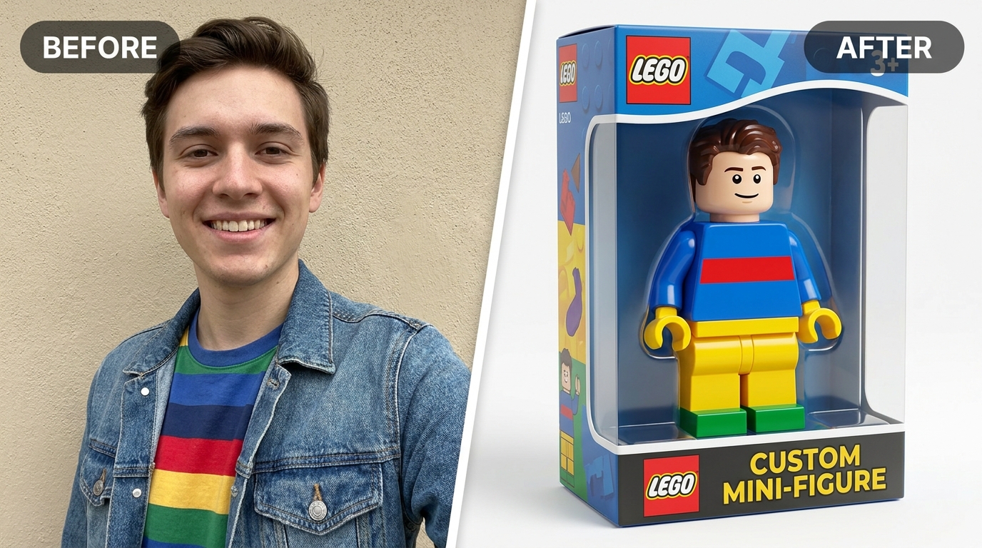 AI Lego Minifigure Maker before and after example