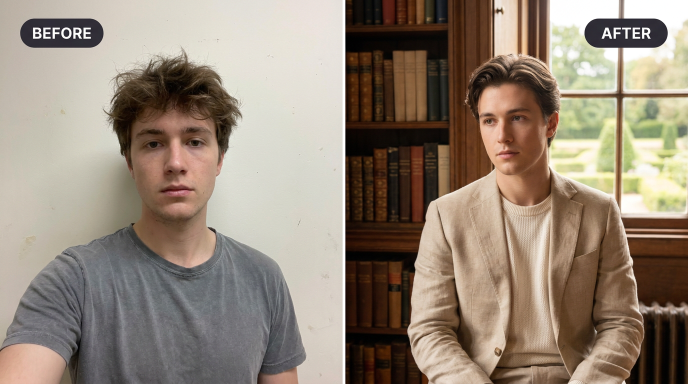 AI Old Money Aesthetic Photo before and after example