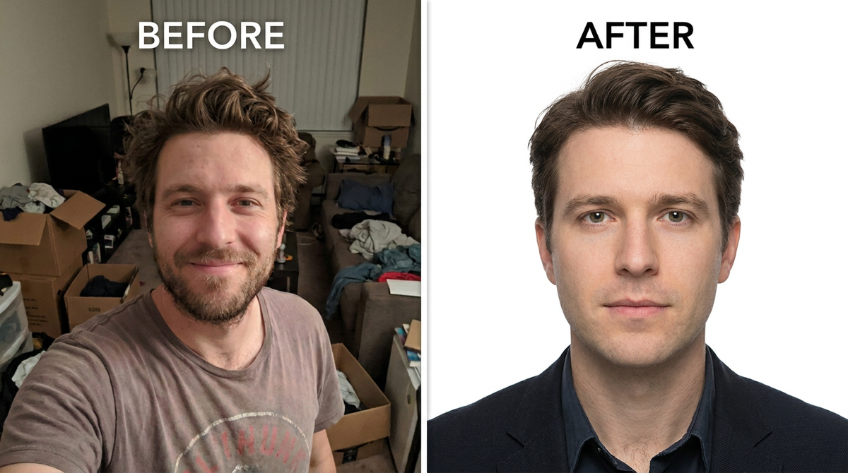 AI Passport Photo Maker before and after example