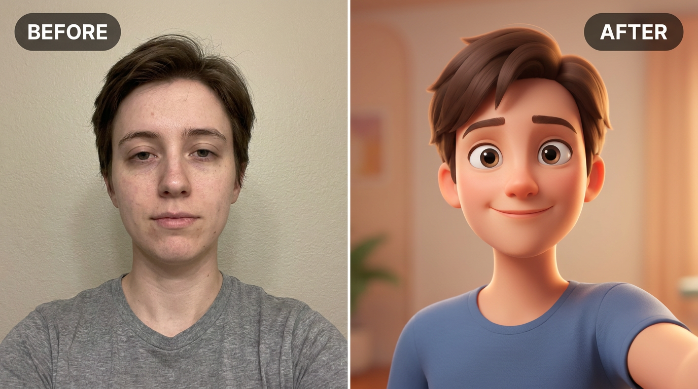 AI Pixar Avatar Maker before and after example