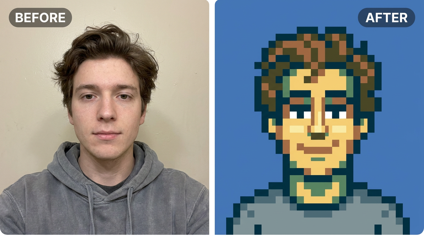 AI Pixel Art Avatar Maker before and after example
