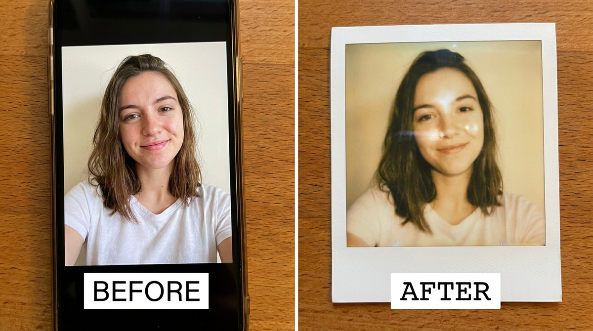 AI Polaroid Photo Maker before and after example