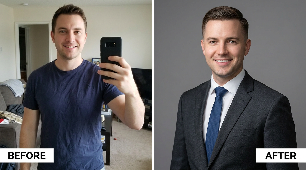 AI Professional Headshot Maker before and after example