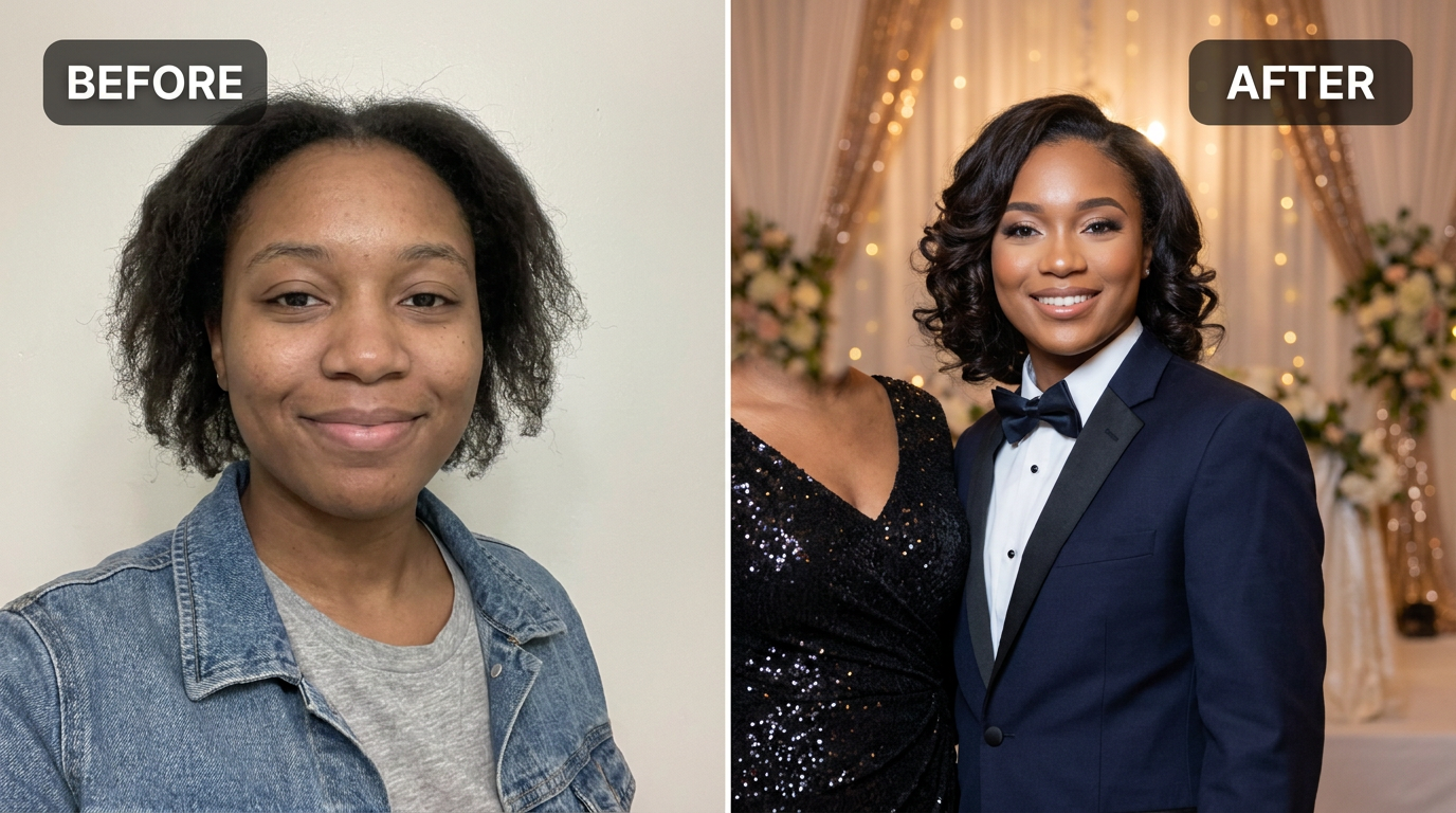 AI Prom Photo Maker before and after example