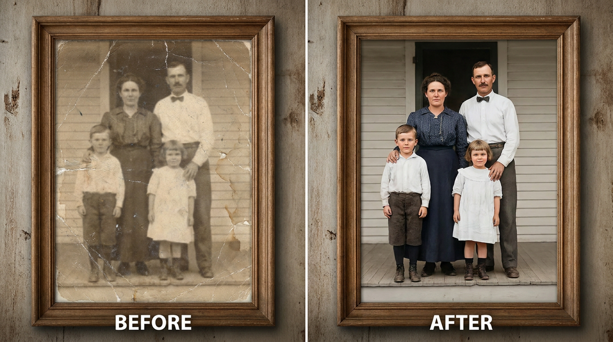 AI Old Photo Restoration before and after example