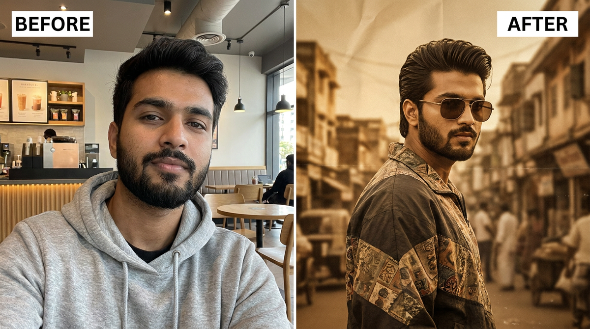 Retro 90s Bollywood Photo Editor before and after example
