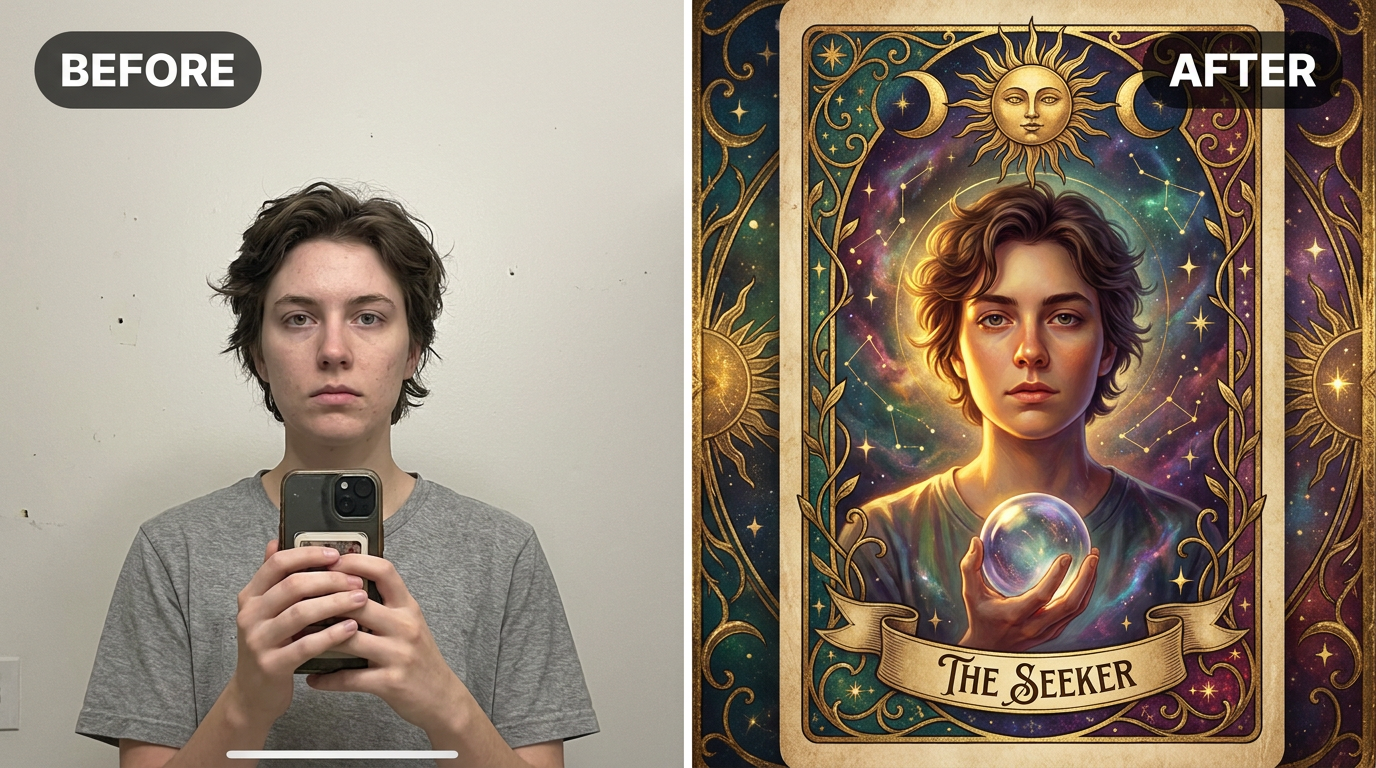 AI Tarot Card Portrait Maker before and after example