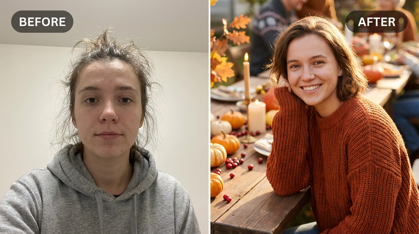AI Thanksgiving Photo Maker before and after example
