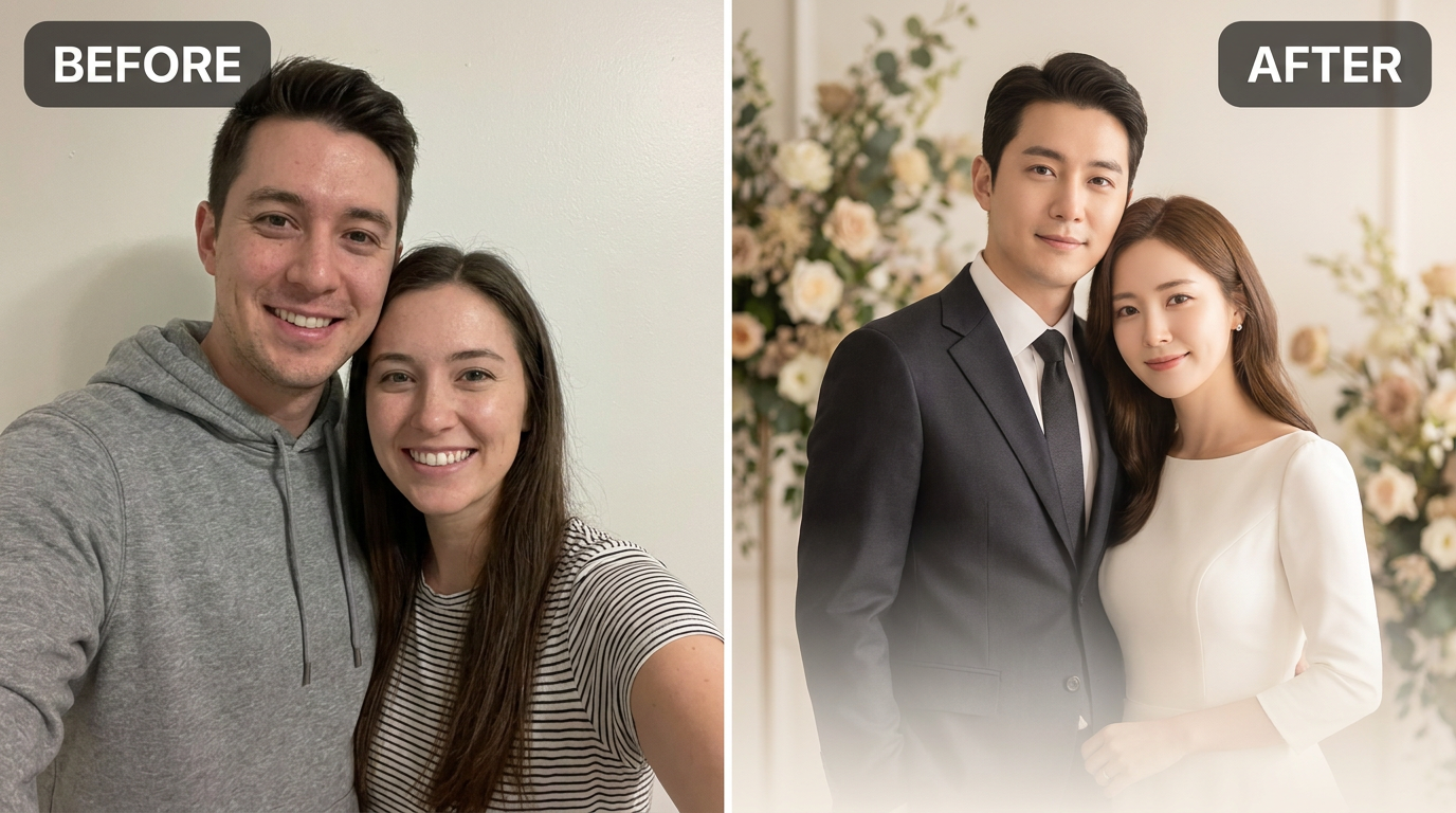 AI Wedding Invitation Photo Maker before and after example