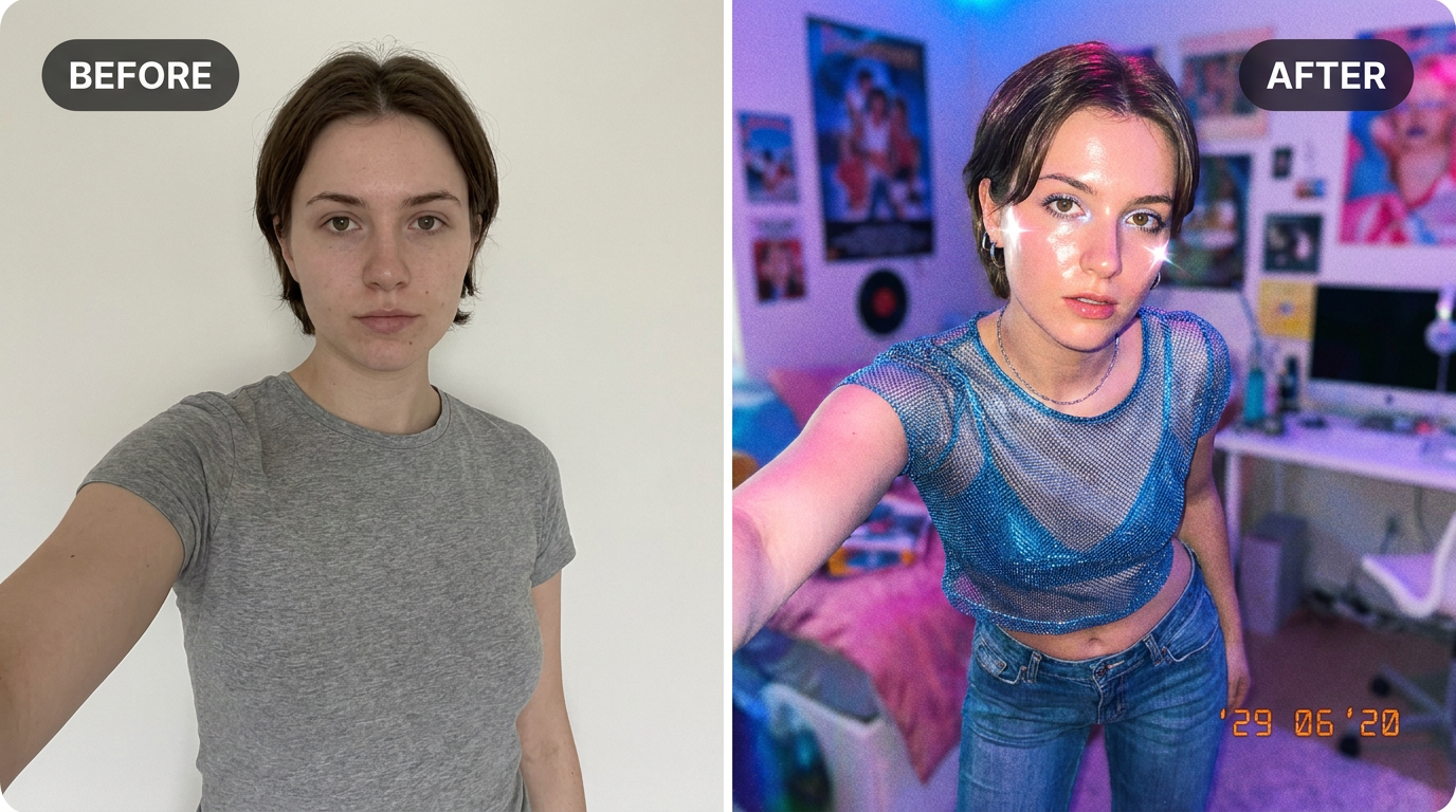 AI Y2K Aesthetic Photo Filter before and after example