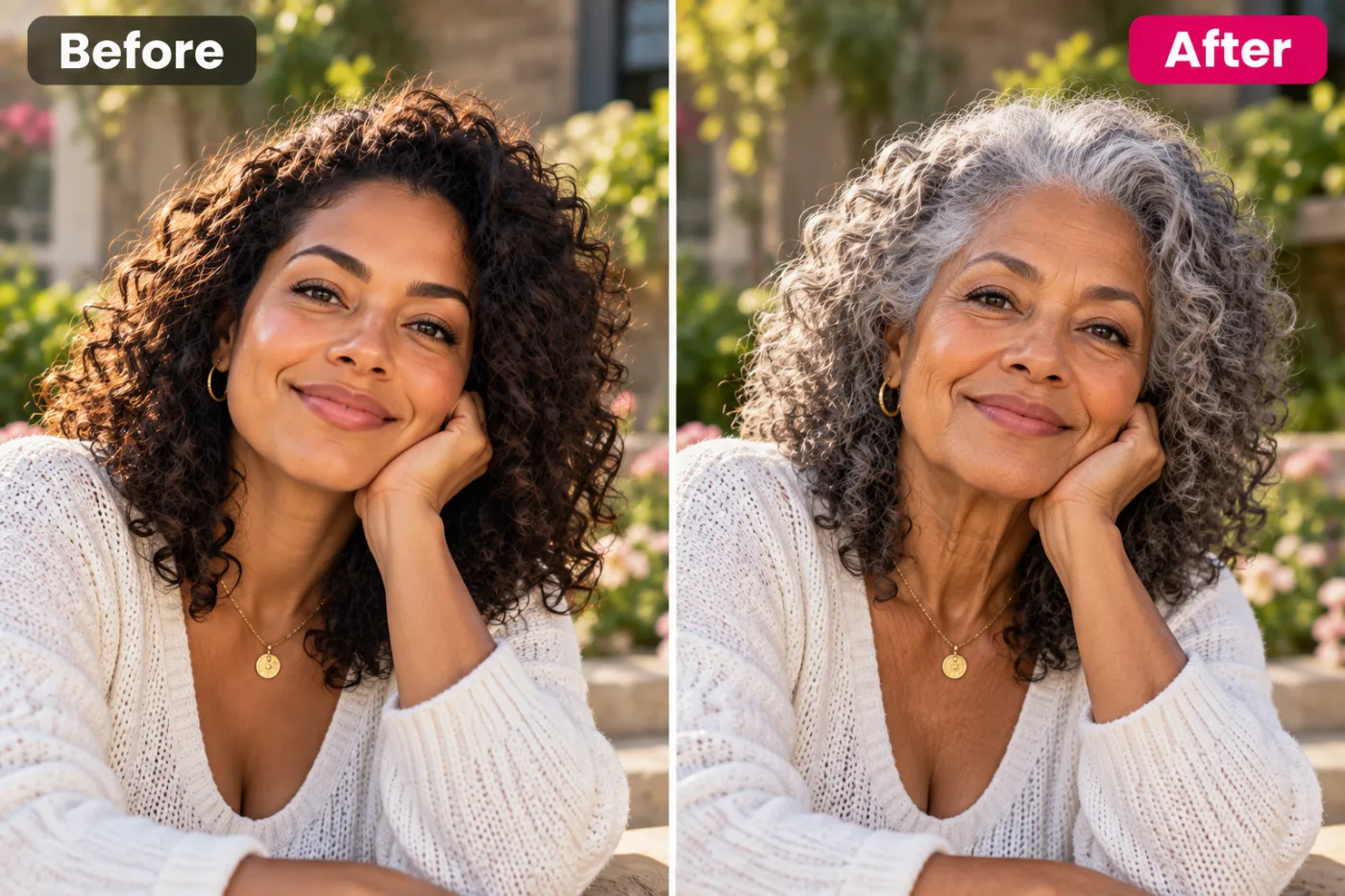 AI Age Progression Photo — before and after