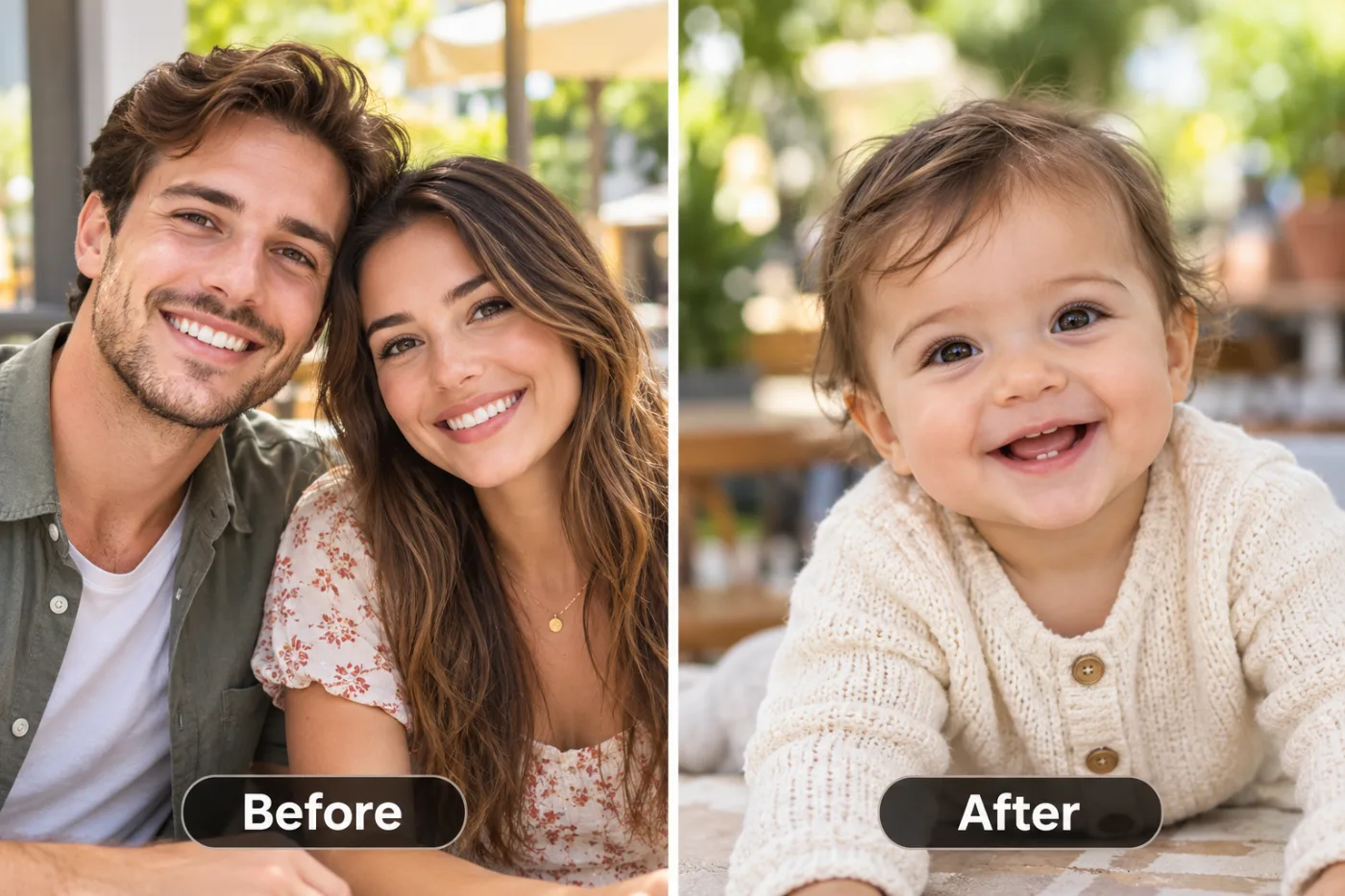 AI Baby Predictor — before and after