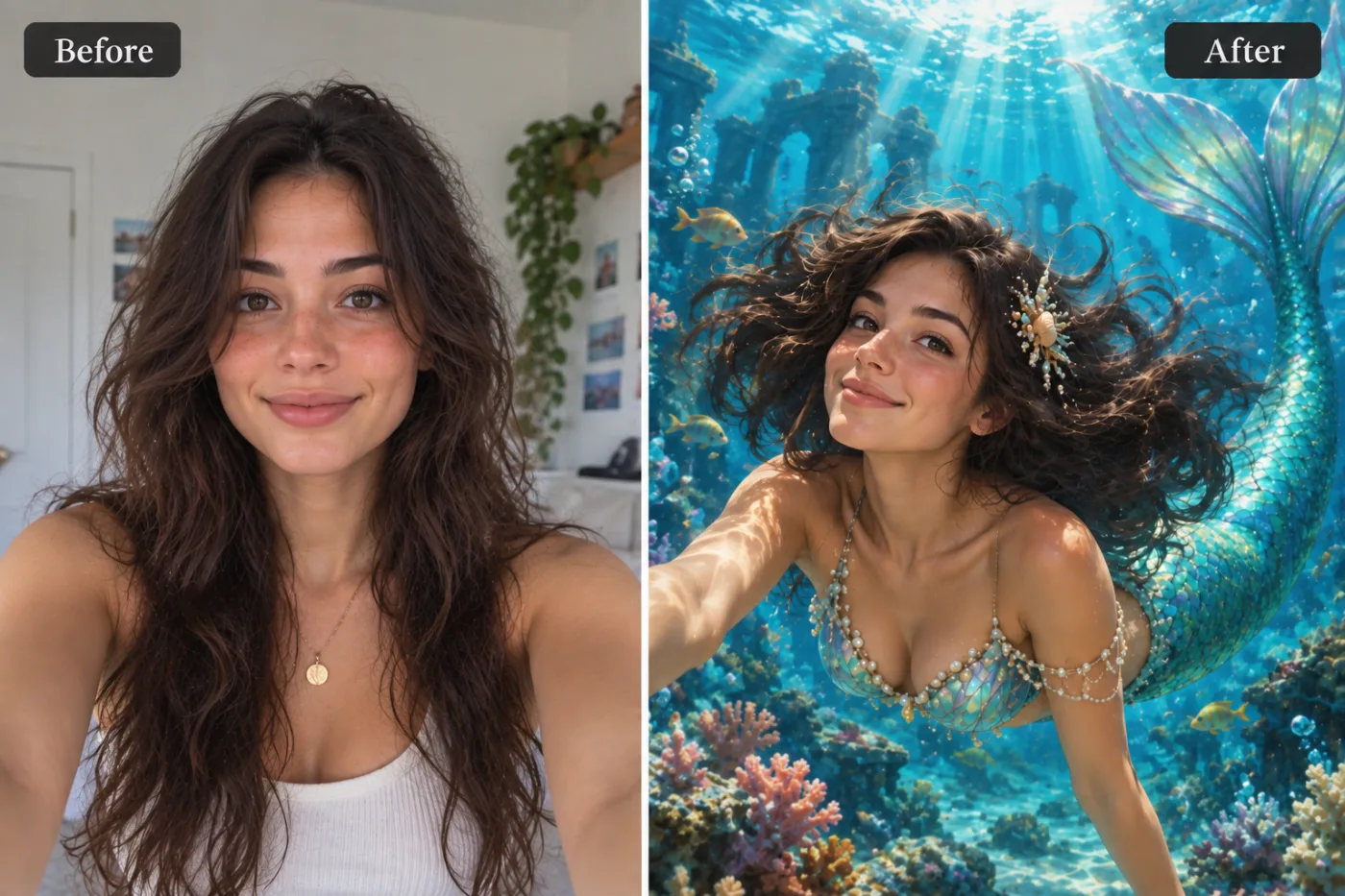 Mermaid Filter — before and after