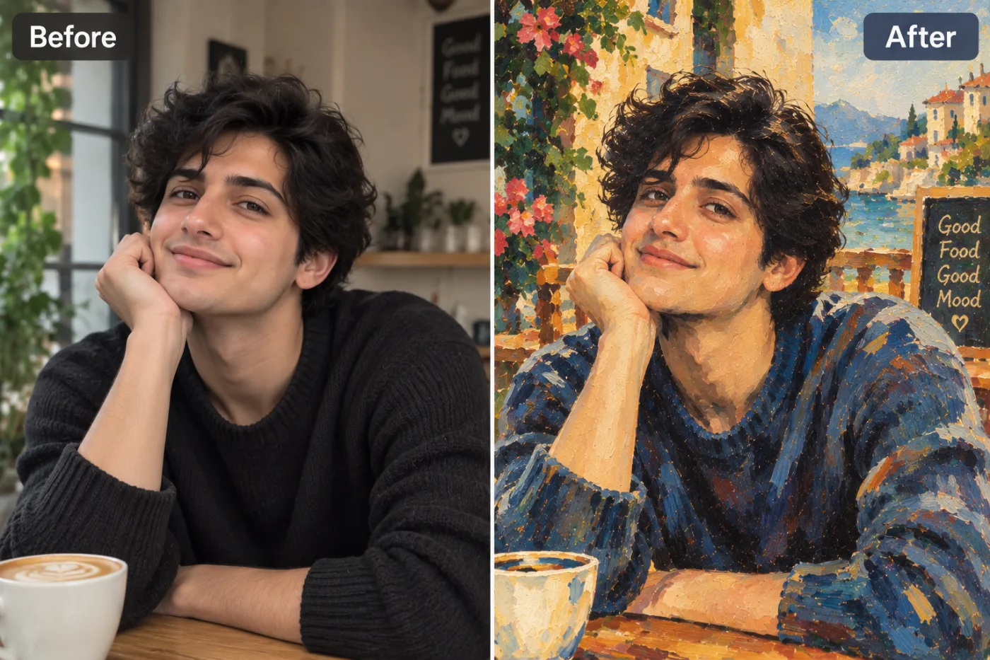 AI Painting Generator — before and after