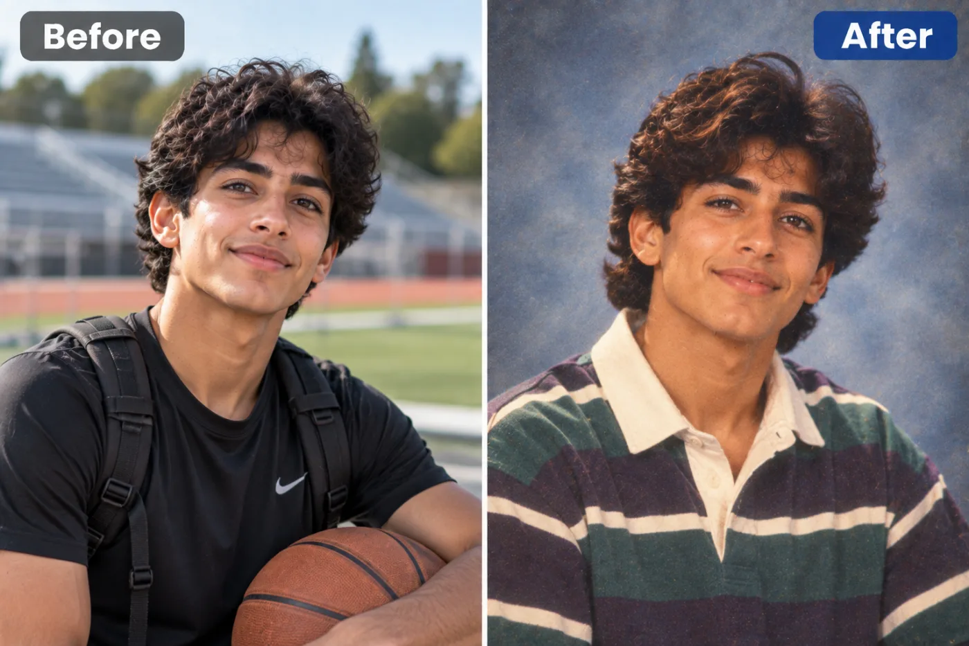 AI Yearbook Generator — before and after