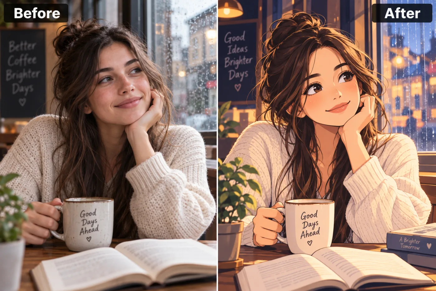 Photo to Anime Converter — before and after