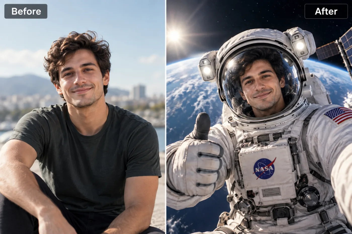 AI Astronaut Photo Maker — before and after