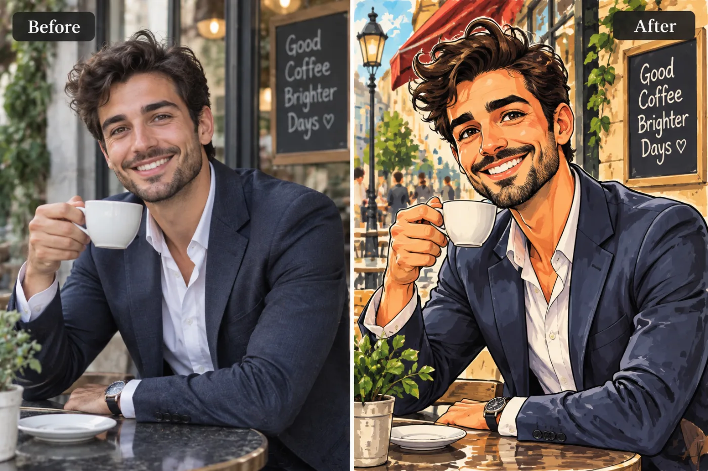 Caricature Maker — before and after