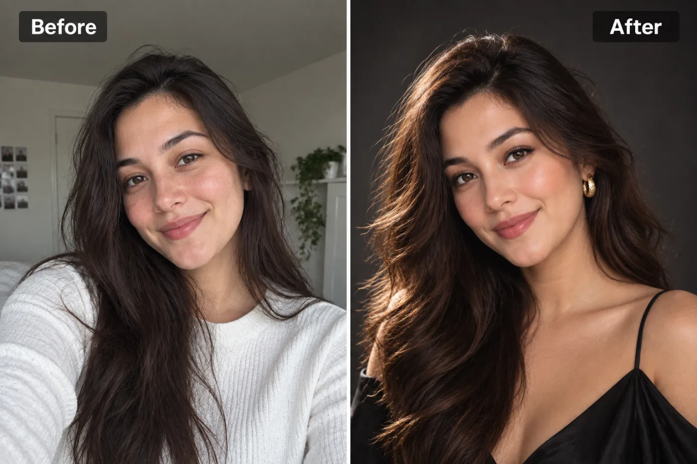 Glamour Headshot Generator — before and after