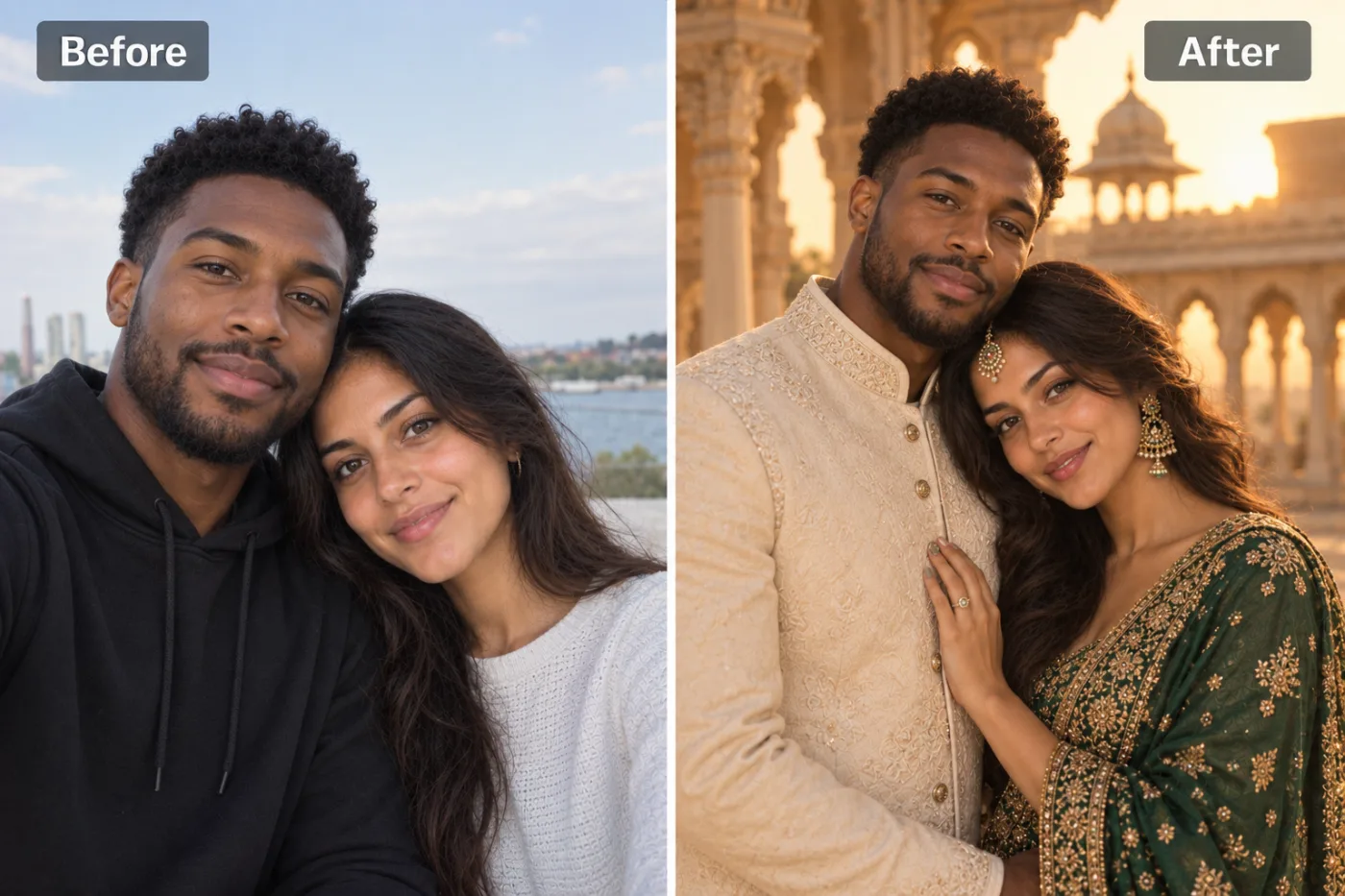 AI Couple Photoshoot Maker — before and after