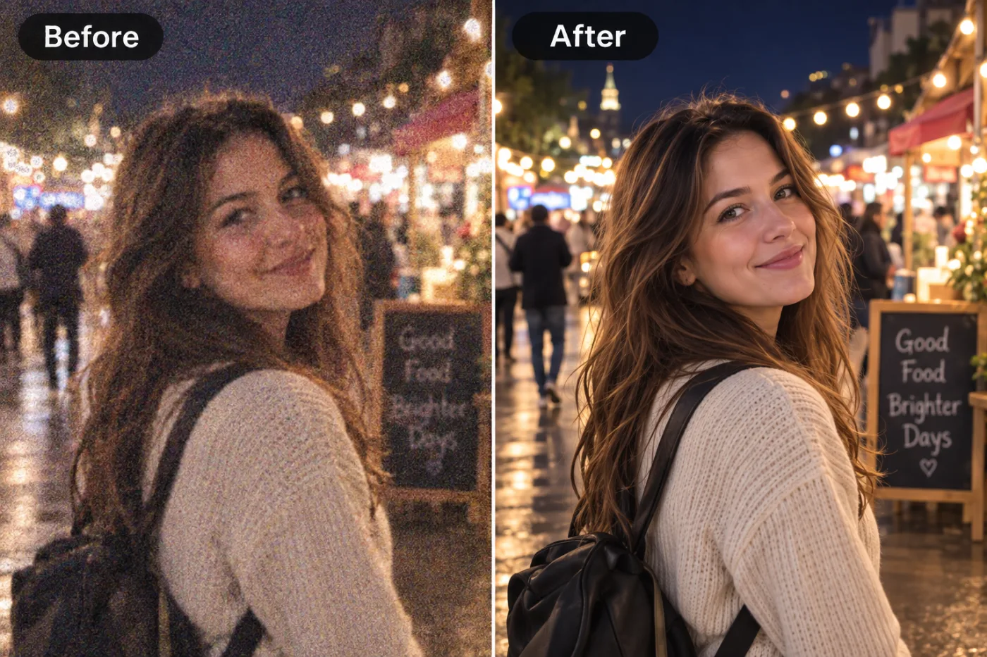 Image Denoiser — before and after