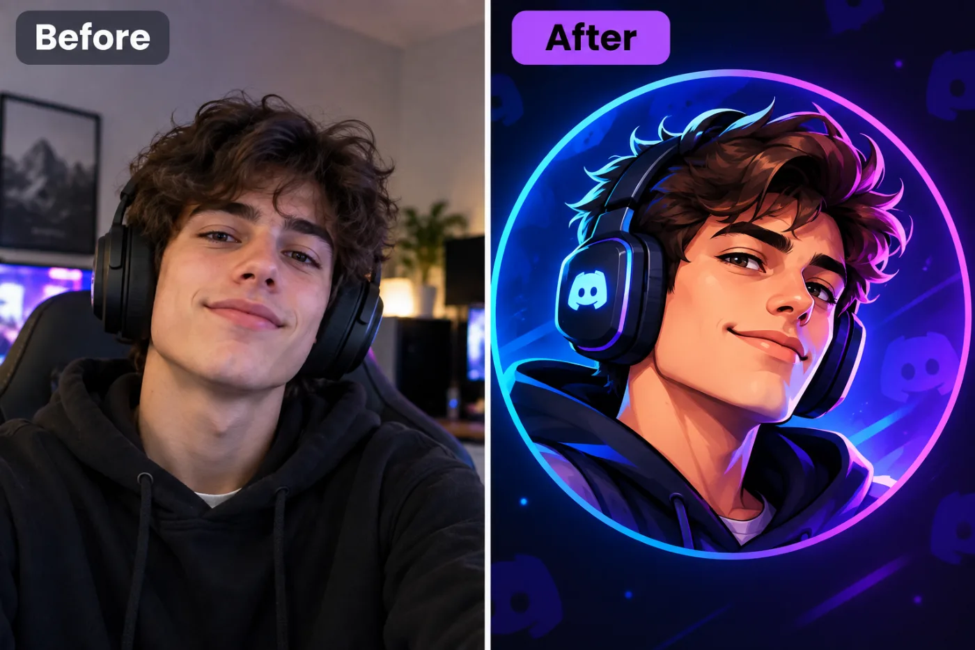 Discord Avatar Maker — before and after