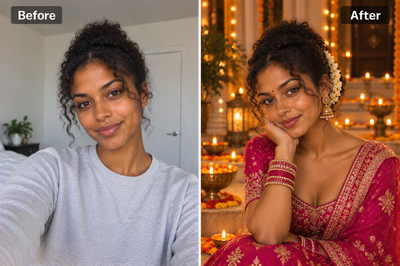 AI Festival Photoshoot Maker — before and after