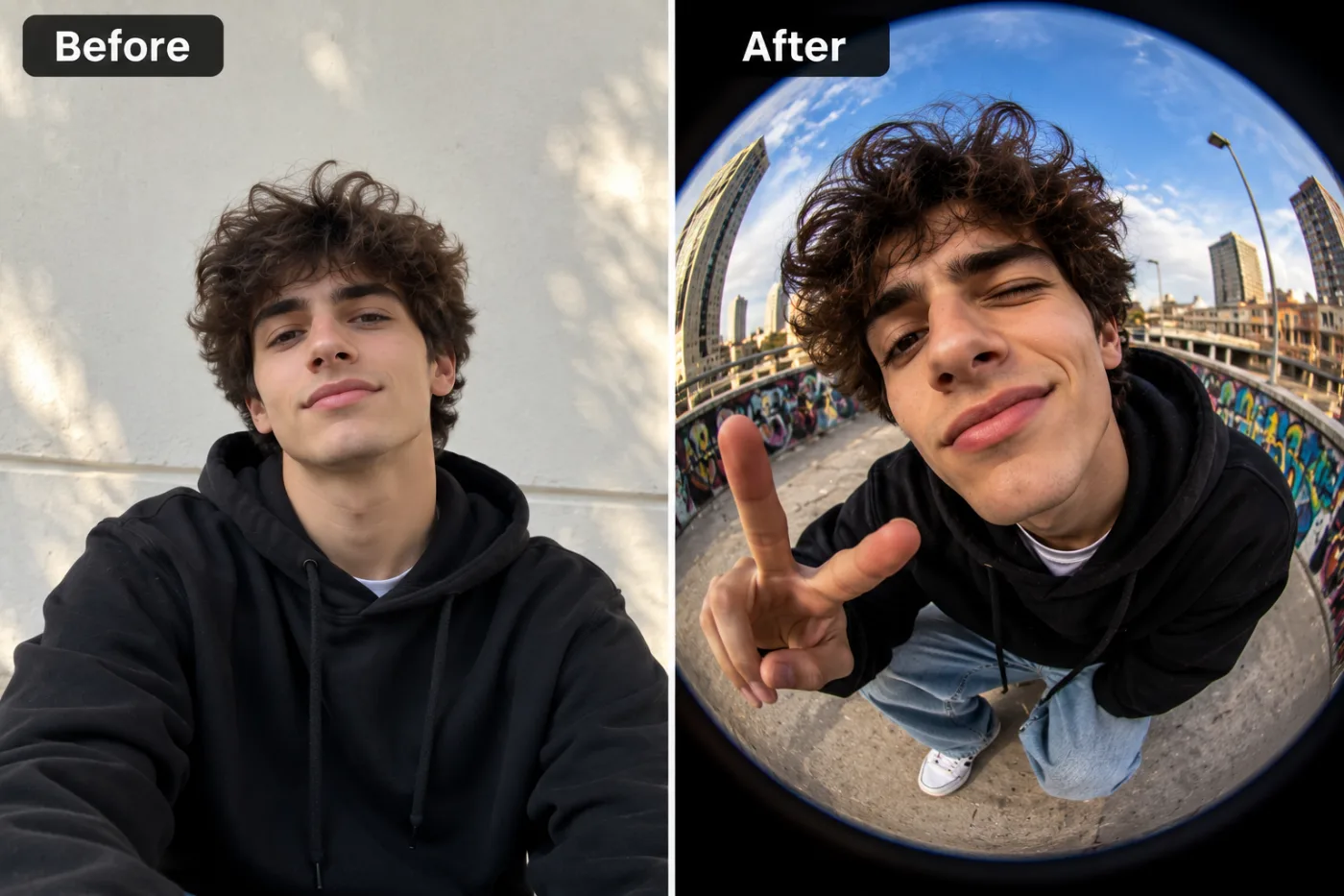 Fisheye PFP Maker — before and after