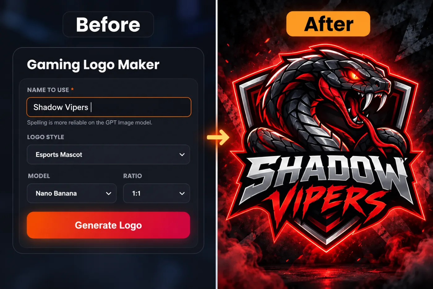 Gaming Logo Maker — before and after