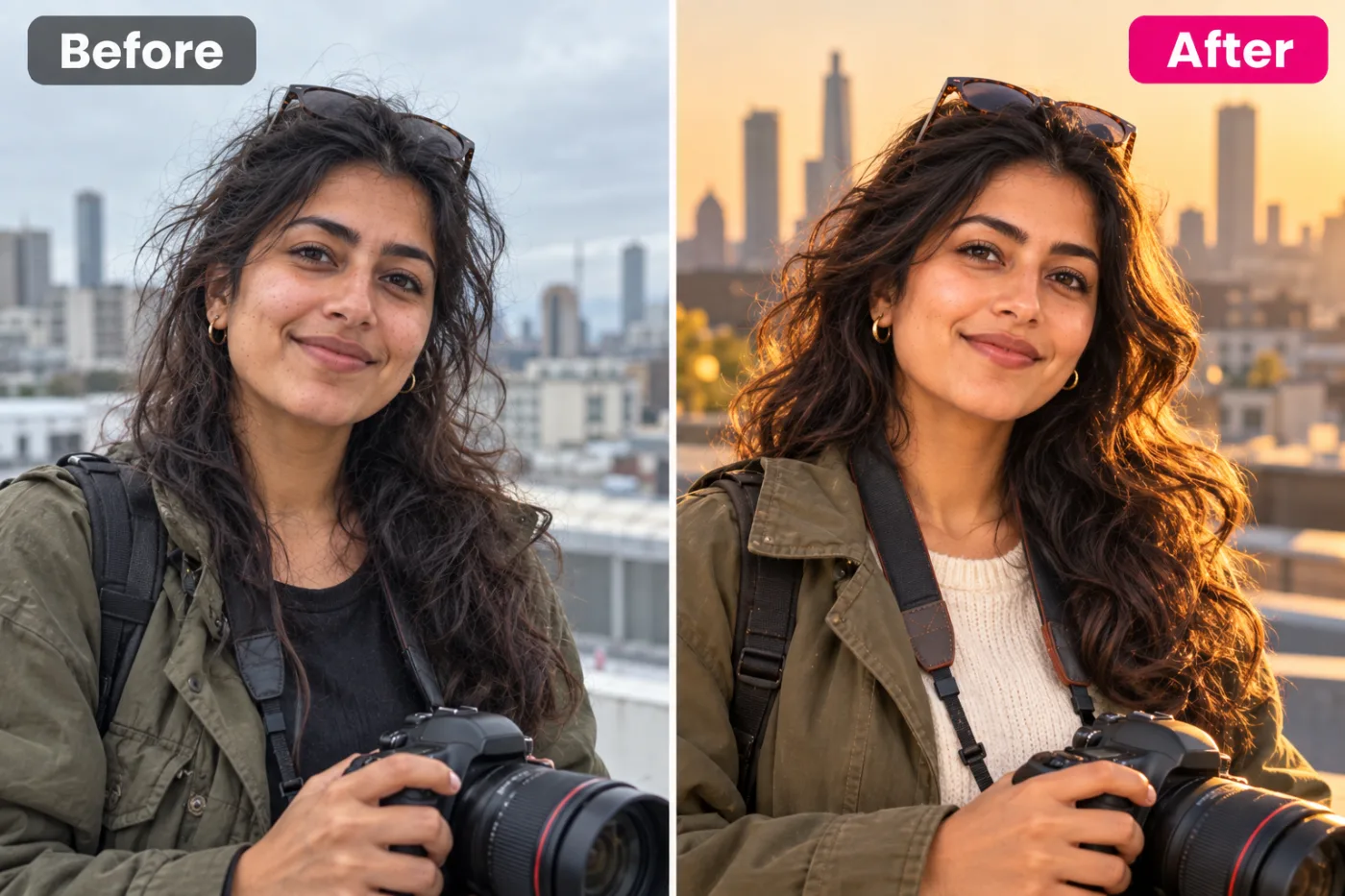 Glow-Up Editor — before and after
