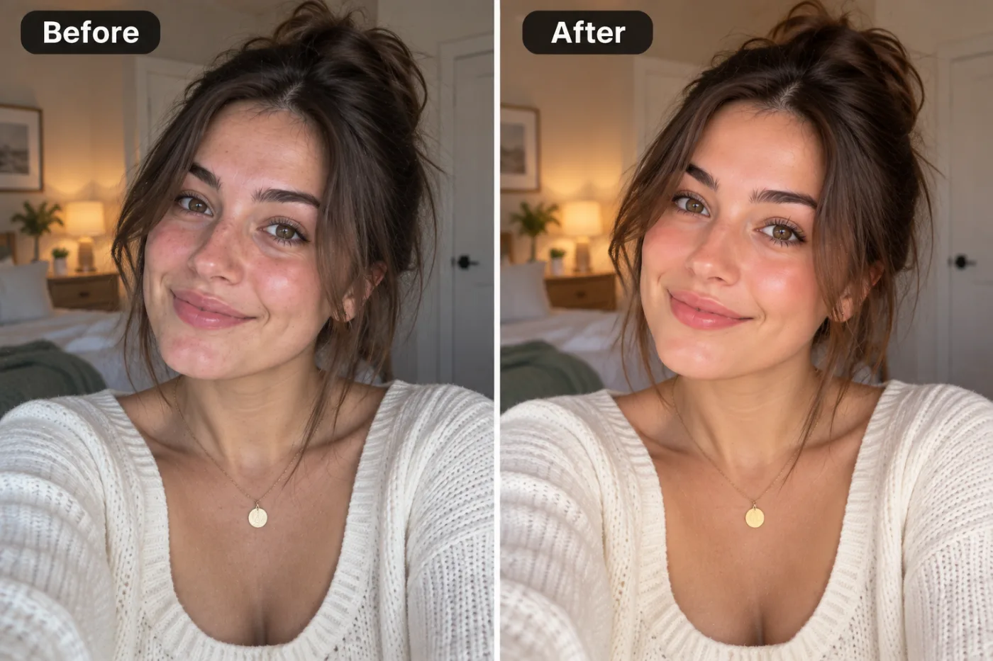 AI Glow Up Filter — before and after