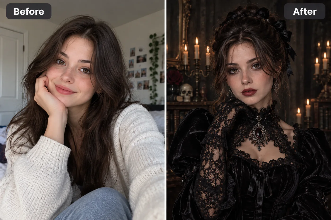 Gothic Portrait Generator — before and after