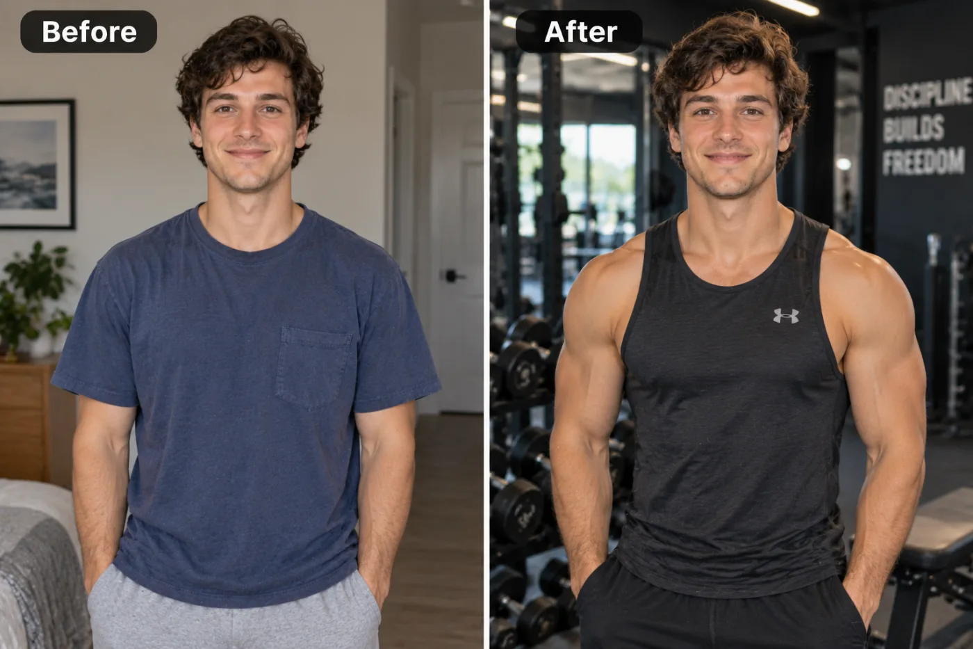 AI Gym Transformation Photo — before and after