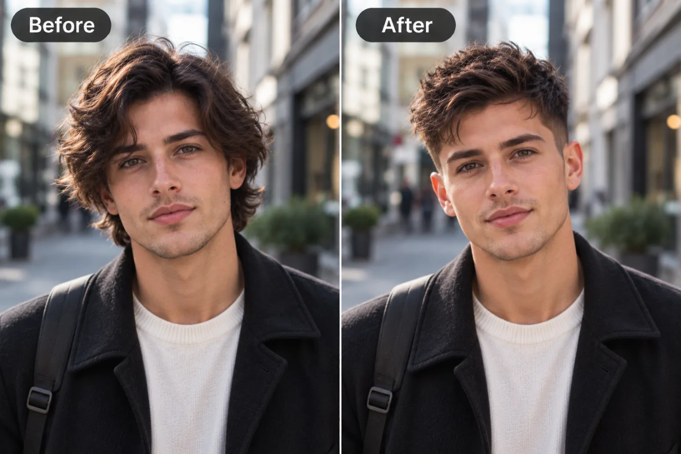 AI Hairstyle Changer — before and after