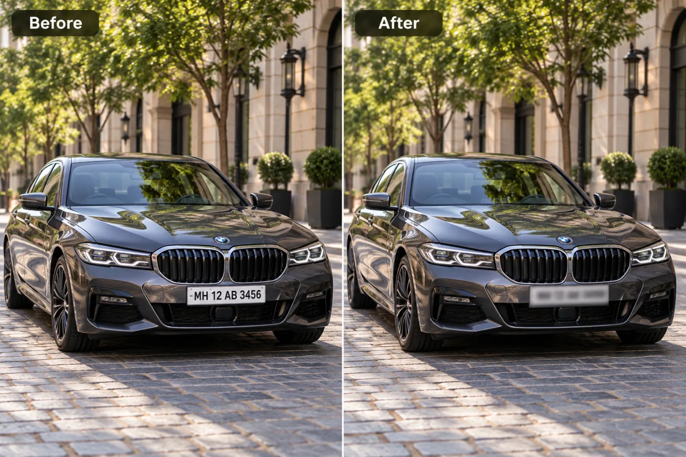 License Plate Blur — before and after